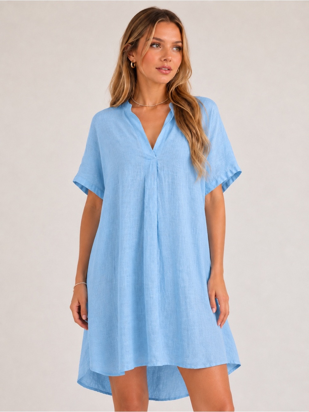 Primo Moda Linen Blue Hi-Low Lagenlook Dress L/XL Tunic Italy